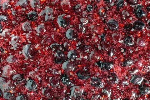 Blackcurrant jam thick syrup with glossy bubbles closeup texture Stock Photos
