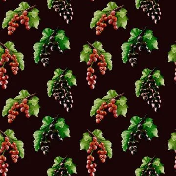 Blackcurrant watercolor pattern for seamless textile and wallpaper design o.. Stock Illustration