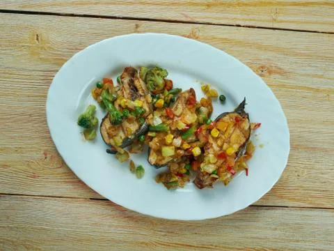 Blackened salmon with salsa Stockfoto's