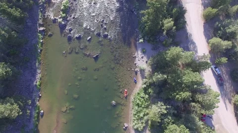 Blackfoot River Canoe Pan Up Stock Footage 66248151