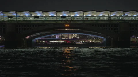 Blackfriars Bridge Night Reflections Thames Stock Footage 331397980