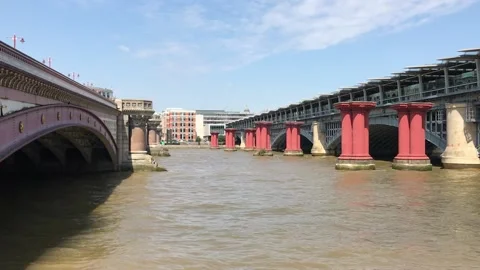 Blackfriars Bridges Thameslink Train Station Pillars River Thames London Day Stock Footage 149049993