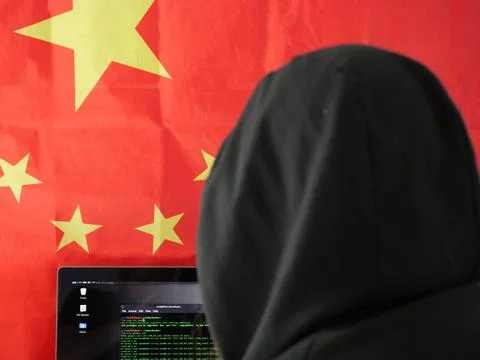 Blackhat Hacking Concept - China Flag Background Stock Photos