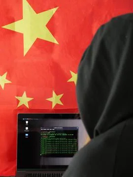 Blackhat Hacking Concept - China Flag Background Stock Photos