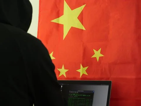 Blackhat Hacking Concept - China Flag Background Foto stock