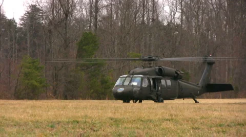 Blackhawk sits on the ground Stock Footage 1101251