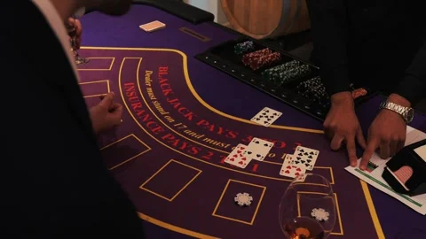 Blackjack Game Scene. Dynamic Scene Of Blackjack Gameplay. Focused Dealer And Video stock 336449790