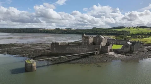 Blackness Castle over Forth Estuary from a drone, Blackness, Scotland Stock-Footage 317273649