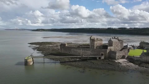 Blackness Castle over Forth Estuary from a drone, Blackness, Scotland Stock-Footage 317273659