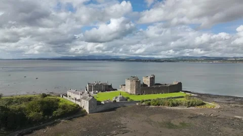 Blackness Castle over Forth Estuary from a drone, Blackness, Scotland Stock-Footage 317273664