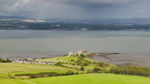 Blackness Castle over Forth Estuary from a drone, Blackness, Scotland Stock-Footage 317273679