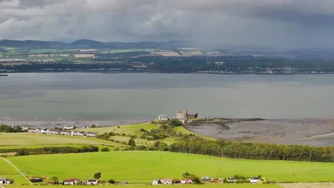 Blackness Castle over Forth Estuary from a drone, Blackness, Scotland Stock-Footage 317273693