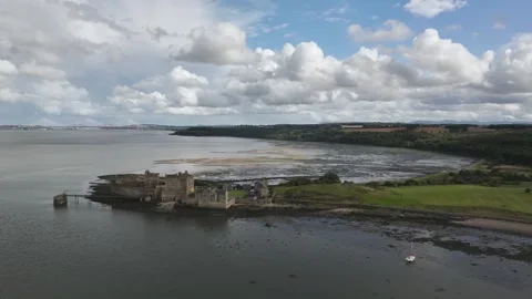 Blackness Castle over Forth Estuary from a drone, Blackness, Scotland Stock-Footage 317273701