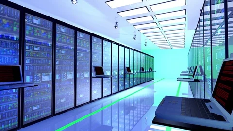 Blackout in server room. Data center server room network Stock Footage 79707662