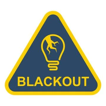 Blackout triangular sign. cracked light bulb. Illustrazione stock