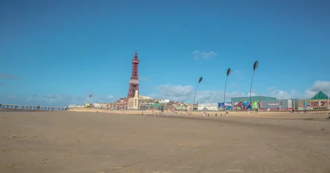 Blackpool Beach and Tower Timelapse Stock Footage 57516823