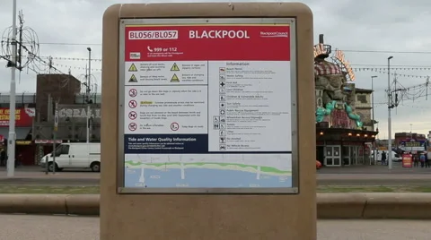 Blackpool beach information sign Stock Footage 47893345