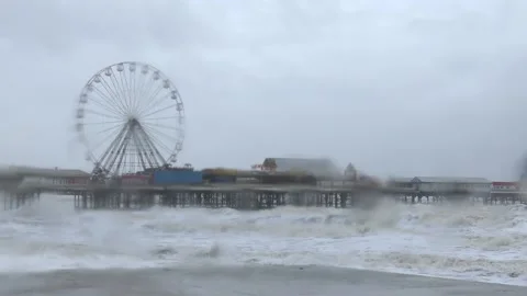 Blackpool cancels firework display due to adverse weather conditions Stock Footage 296642838