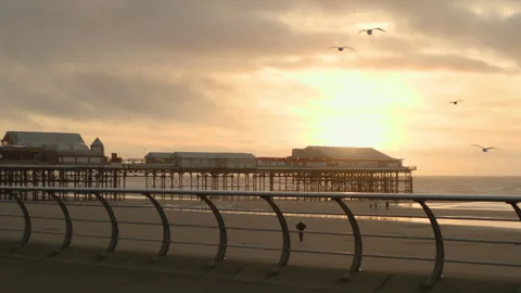 Blackpool Sandy Sunny Warm Beach Pan Wide Stock-Footage 296646129