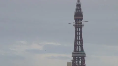 Blackpool Tower and Beach Stock Footage 8355471
