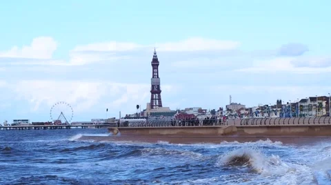 Blackpool tower and incoming tide Stock Footage 44907951