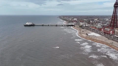 Blackpool Tower and North Pier Lancashire UK drone aerial Stock Footage 336297917