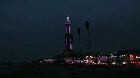 Blackpool tower dark blue sky Stock Footage 48483097