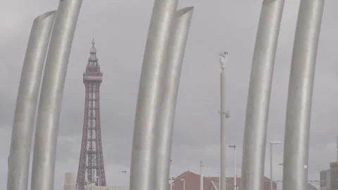 Blackpool Tower, daytime seen through sculture (S-log ungraded) Stock Footage 250879481