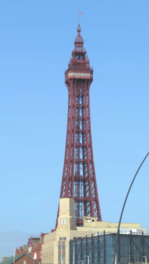 Blackpool tower famous british landmark on a sunny day. Vertical. Stock Footage 331864925