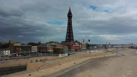 Blackpool track up to tower on 4k drone shot very clear Stock Footage 137785588