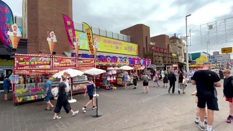 Blackpool, UK 02 Aug, 2024: Seafront Golden Mile Funland Amusements Stock Footage 280776603