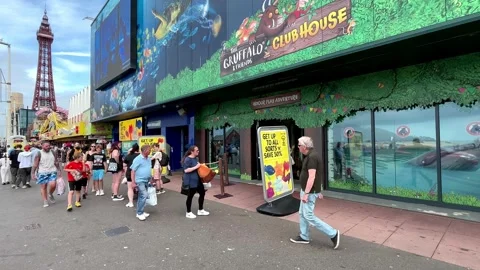 Blackpool UK 02 Aug, 2024: Seafront Golden Mile Amusements. 4k video Stock Footage 280819832