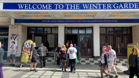 Blackpool, UK 03 Aug 2024: Punk Rockers_Welcome to the Winter Gardens. Stock Footage 280852210