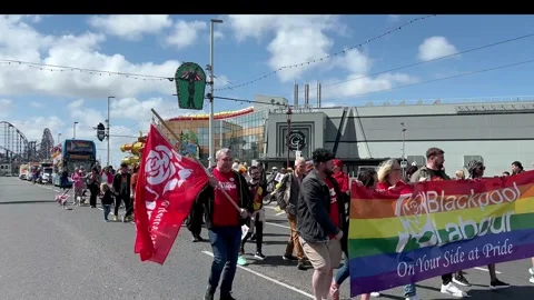 Blackpool, UK 08 June 2024: Summer rainbow Pride festivities by the seaside. Stock Footage 277105213