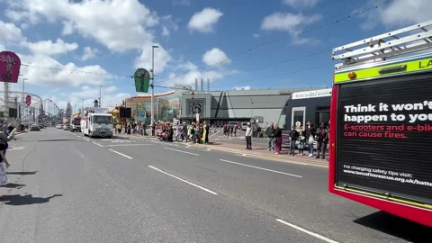 Blackpool, UK 08 June 2024: Lancashire Fire Brigade rainbow Pride festivities Stock Footage 277105262
