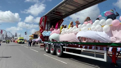 Blackpool, UK 08 June 2024: Summer rainbow Pride festivities by the seaside. Stock Footage 277105300