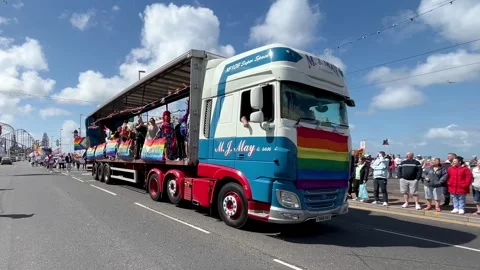 Blackpool, UK 08 June 2024: Summer rainbow Pride festivities by the seaside. Stock Footage 277111609