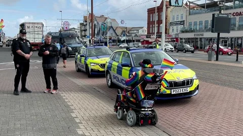 Blackpool, UK 08 June 2024: Policing Summer rainbow Pride festivities Stock Footage 277403733