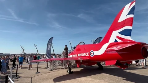 Blackpool, UK 2024 Aug 11;  Red Arrows_Free seaside airshow on the seafront Stock Footage 281495818