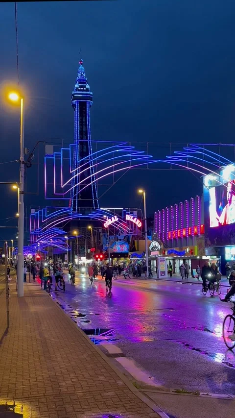Blackpool, UK 2024 Aug 27; Ride the Lights preview of Illuminations Stock Footage 282858005
