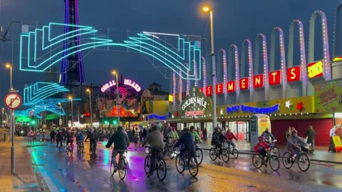Blackpool, UK 2024 Aug 27; Ride the Lights preview of Tower Illuminations Stock Footage 282858041
