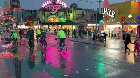 Blackpool, UK 2024 Aug 27; Ride the Lights preview of Illuminations Stock Footage 282871350