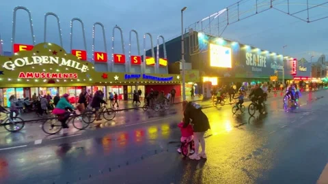 Blackpool, UK 2024 Aug 27; Ride the Lights preview of Illuminations Stock Footage 282871419