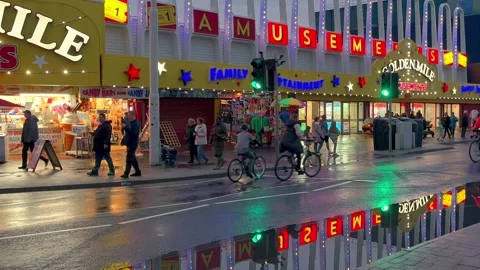 Blackpool, UK 2024 Aug 27; Ride the Lights preview of Illuminations Stock Footage 282871450