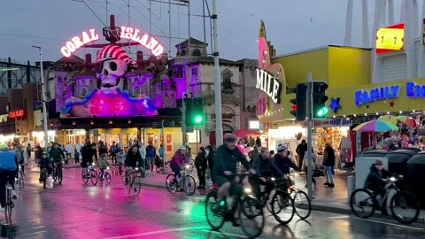 Blackpool, UK 2024 Aug 27; Ride the Lights Coral Island  Illuminations Stock Footage 282878229