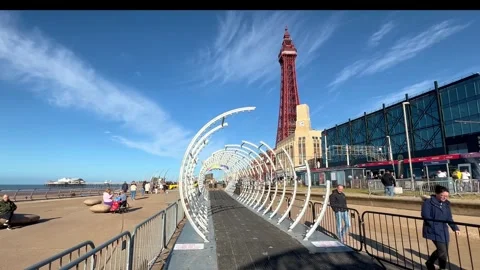Blackpool, UK 2024 Oct 27. Illuminations Spiro Light LED Tunnel Stock Footage 289439390