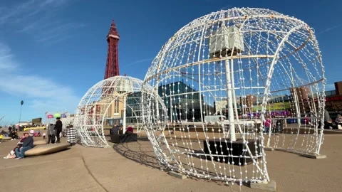 Blackpool, UK 2024 Oct 27. Illuminations Spiro Light  LED Tunnel Stock Footage 289439396