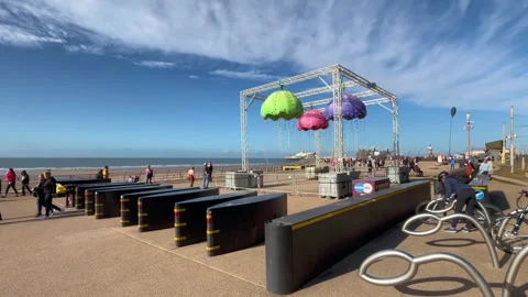 Blackpool, UK 2024 Oct 27. Access Bollards, Road Blockers, Vehicle barriers, Stock Footage 289439443