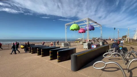 Blackpool, UK 2024 Oct 27. Access Bollards, Vehicle Blockers, Vehicle barriers, Stock Footage 289439447