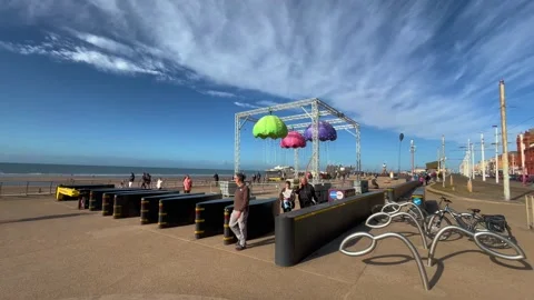 Blackpool, UK 2024 Oct 27. Access Bollards, Road Blockers, Vehicle barriers, Stock Footage 289548982